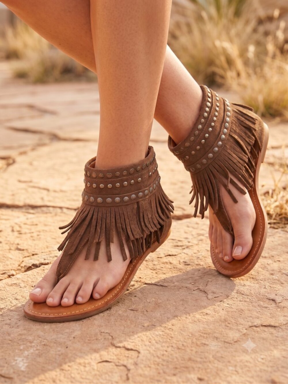 Naughty Monkey Hidden Treasure brown suede studded gladiator sandals
